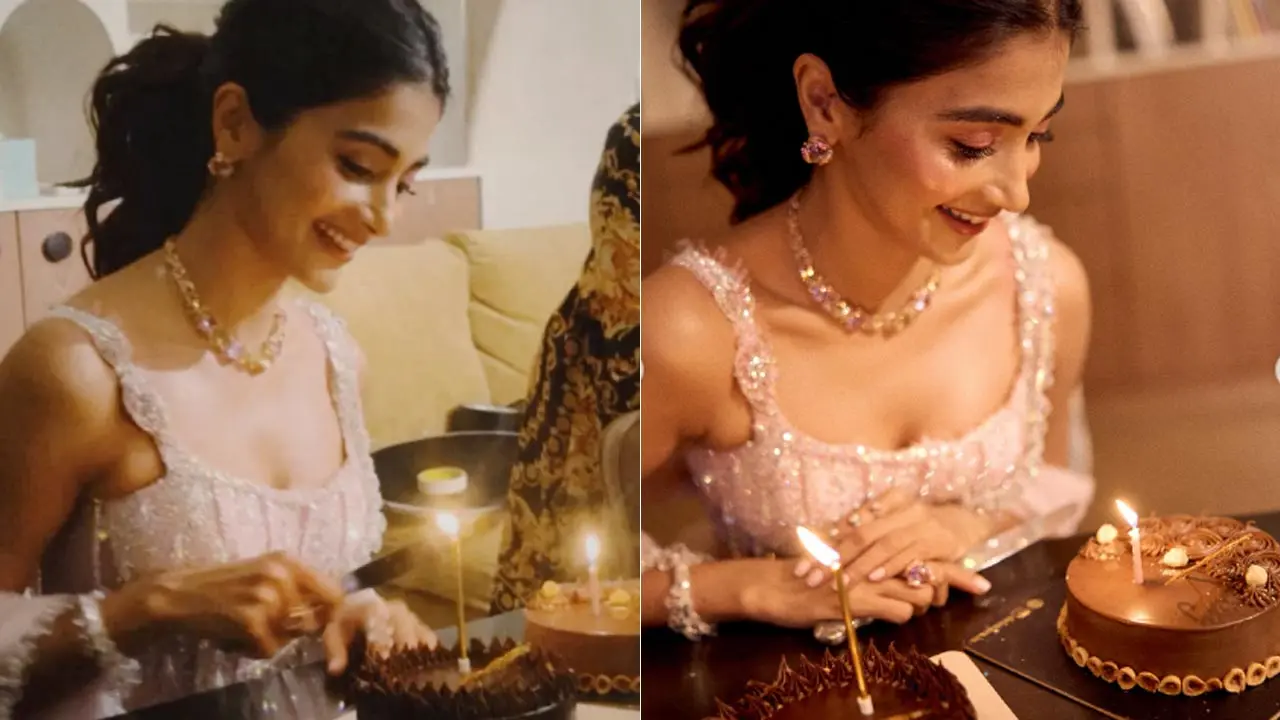 Pooja Hegde kick-starts her birthday celebrations by cutting two cakes 