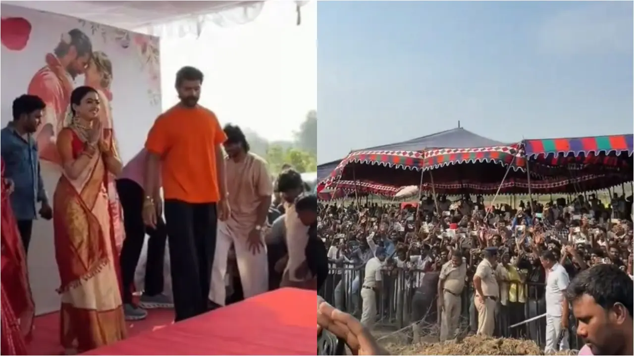 Rashmika Mandanna attends welcome ceremony in Vijay Deverakonda`s village