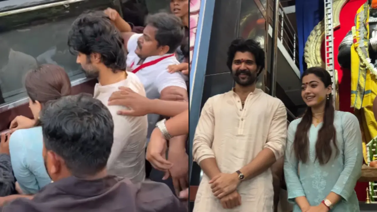 Vijay Deverakonda and Rashmika Mandanna almost get mobbed while visiting temple 