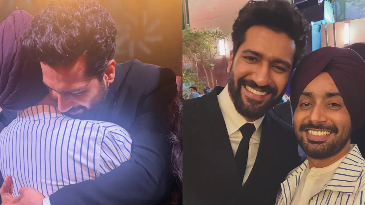 Punjabi singer Satinder Sartaaj poses with Vicky Kaushal at Chetak Film Awards 