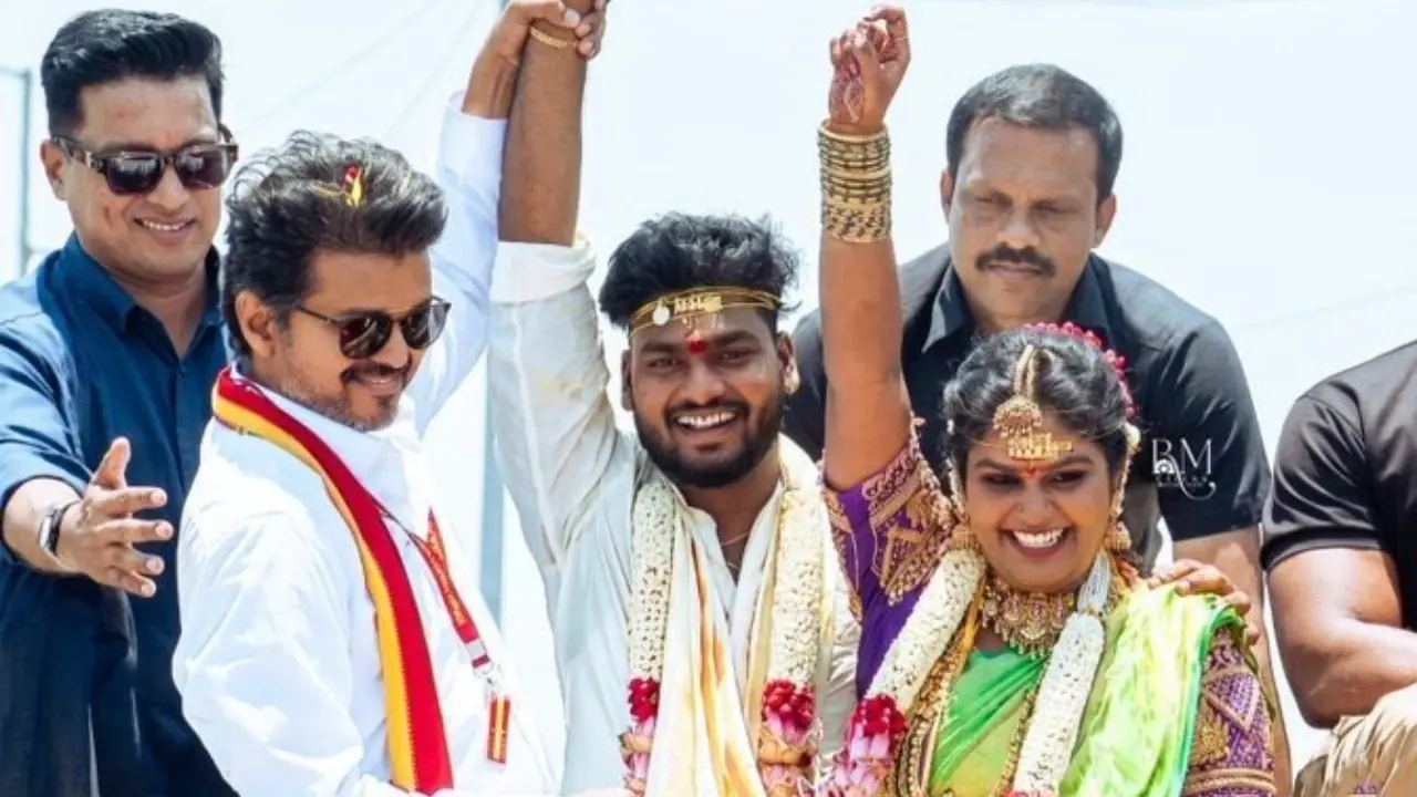 Thalapathy Vijay blesses newly married couple during political rally, watch 