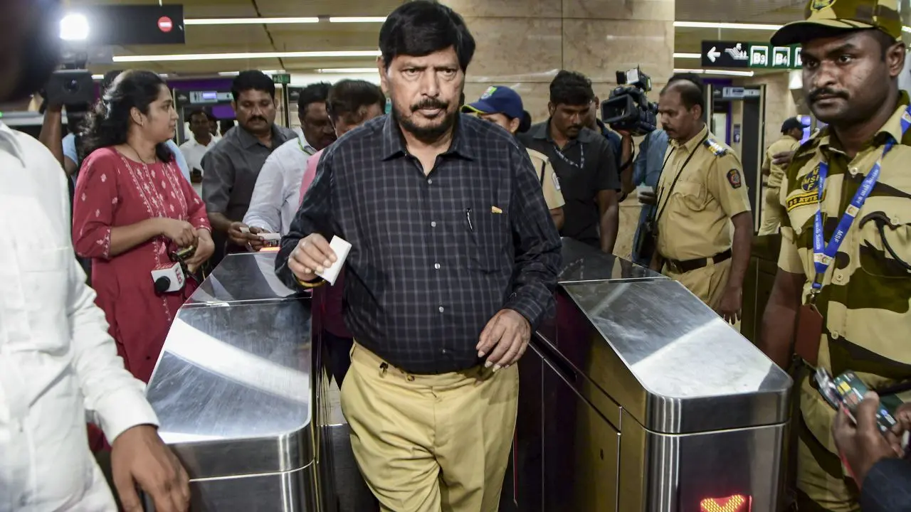 ​Ramdas Athawale travels by Mumbai Metro after PM Modi’s fuel conservation appeal 